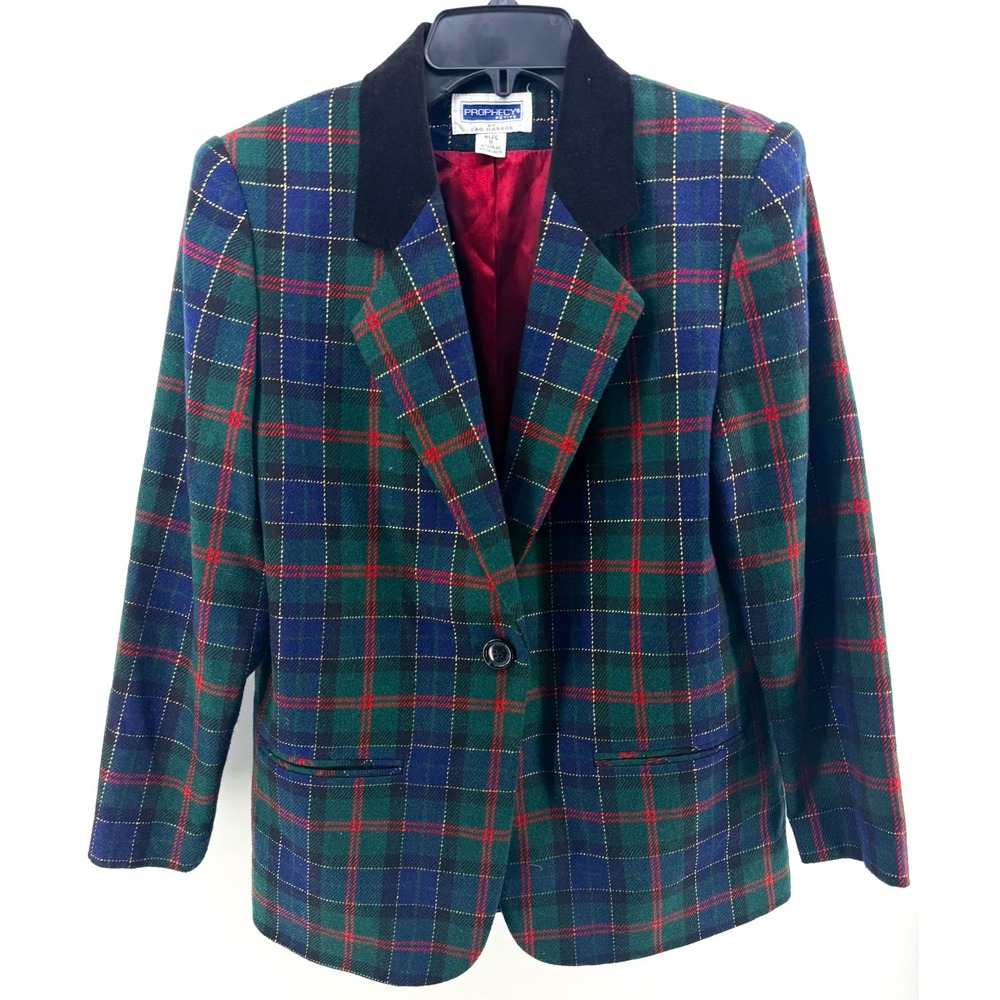 Prophecy Petite by Sag Harbor Plaid Wool Blend Lined Blazer Jacket 8P women's